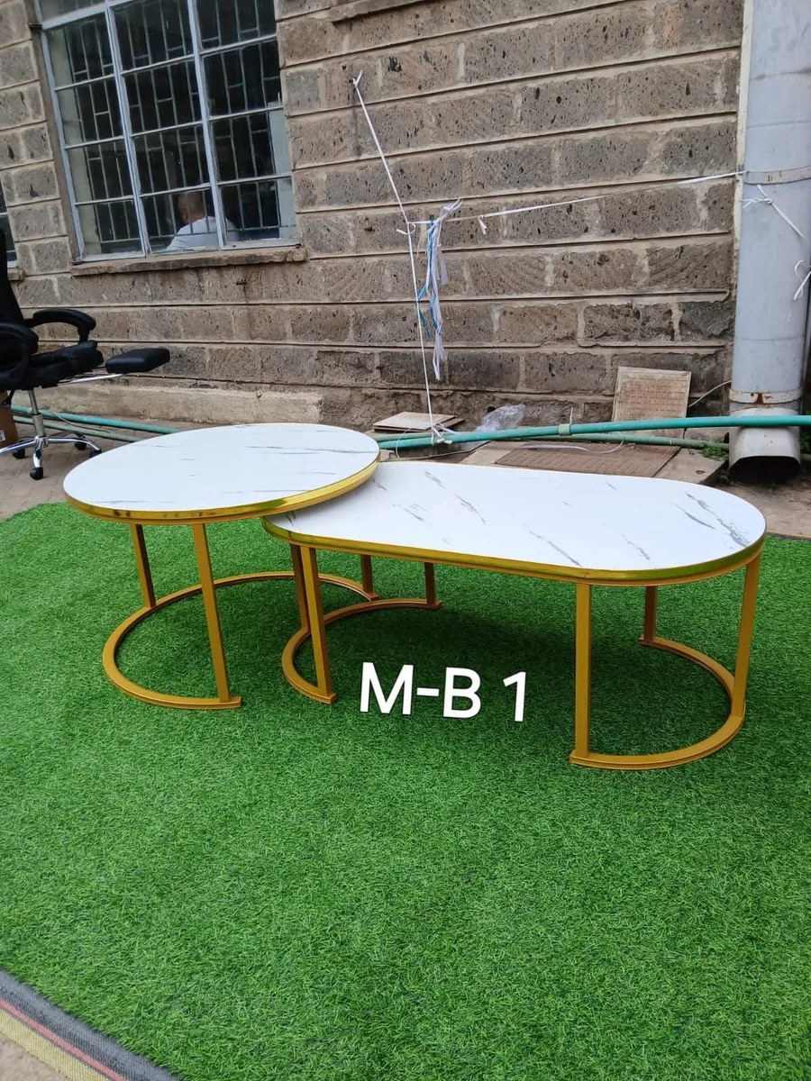 New design Glass top with marble effect 2 in 1 nesting coffee table - Image 2