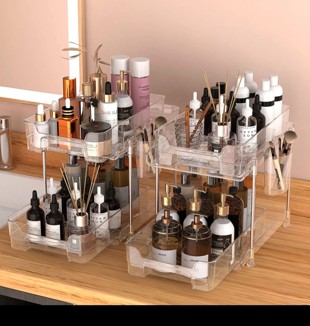 2 tier multifunctional clear organising tray with dividers - Image 2