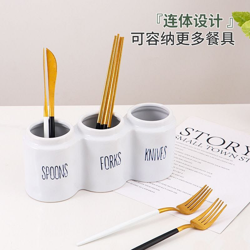 3 compartment Ceramic cutlery Holder - Image 2