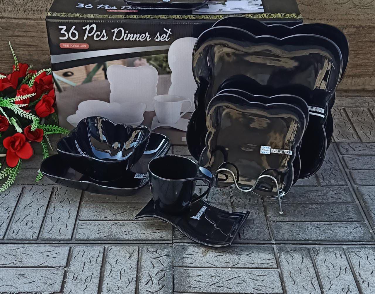 36pcs Butterfly shaped Dinner set Black plain