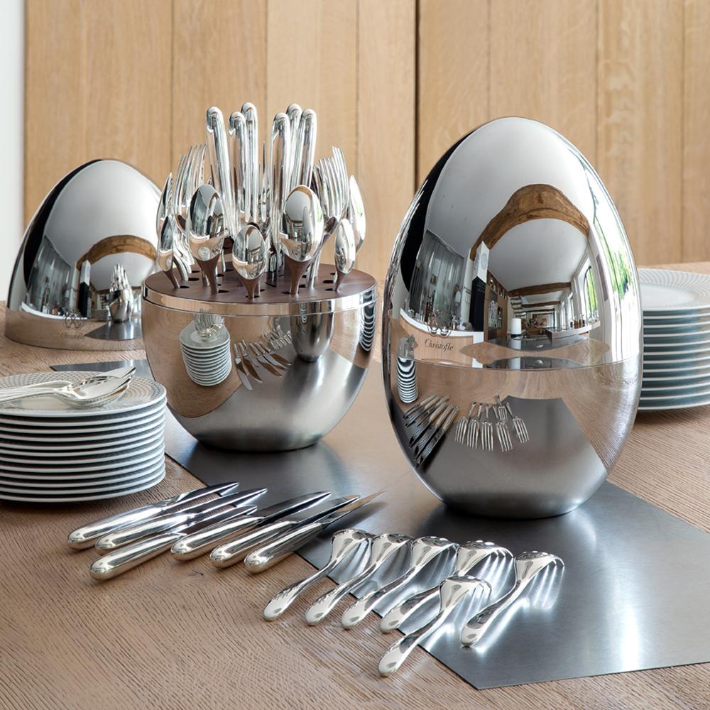 Egg Shaped Silver Mirror Polish Tableware Cutlery Set - 24 Pieces