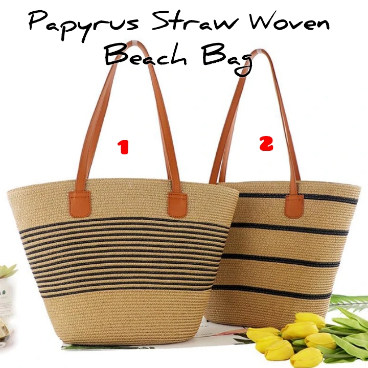 Papyrus Straw Woven Beach Bag