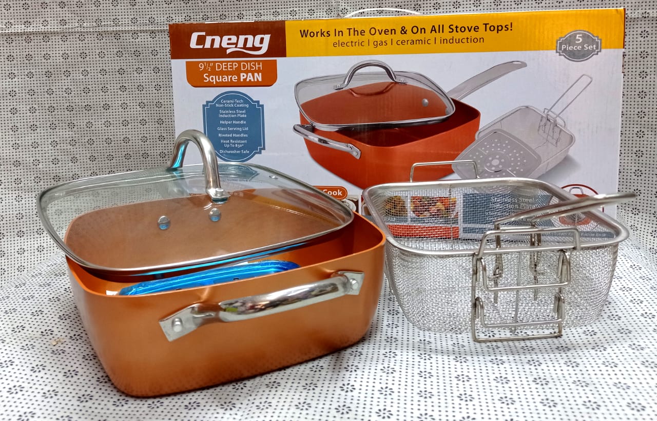 4pcs Copper Square Non Stick Casserole Pan With Glass Lid