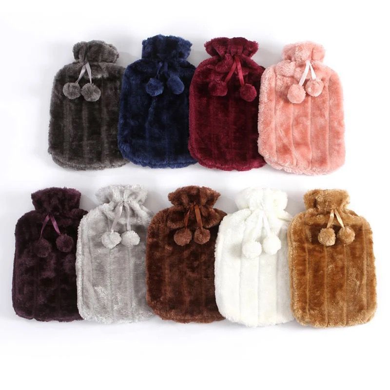 Hot water bottles with faux fleece cover