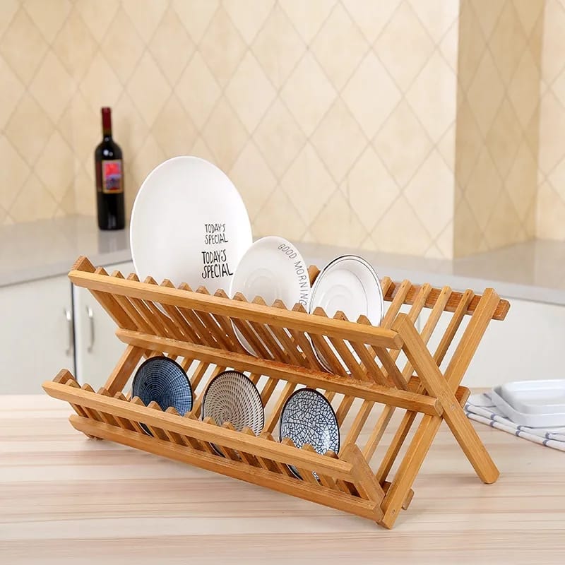 Foldable bamboo dish rack