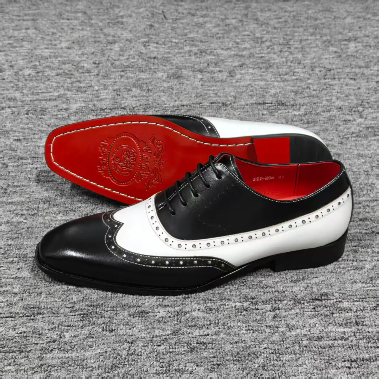 Black and White Wingtip Brogue Dress Shoes