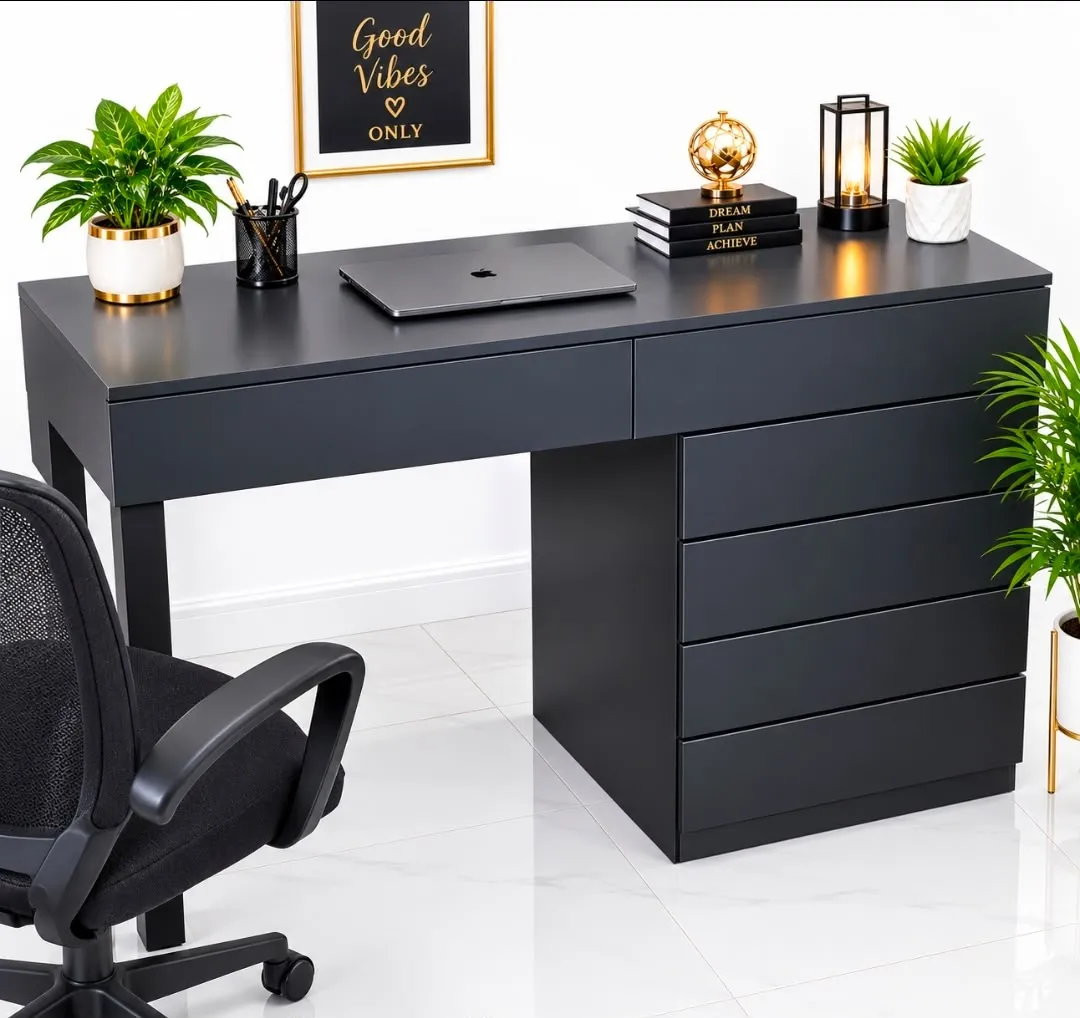 Black Office Desk with Storage Drawers