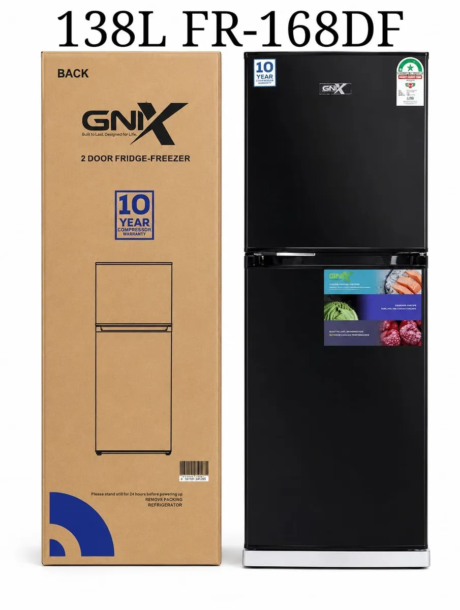 GNIX 138L 2-Door Fridge-Freezer (FR-168DF, Black) - Image 2