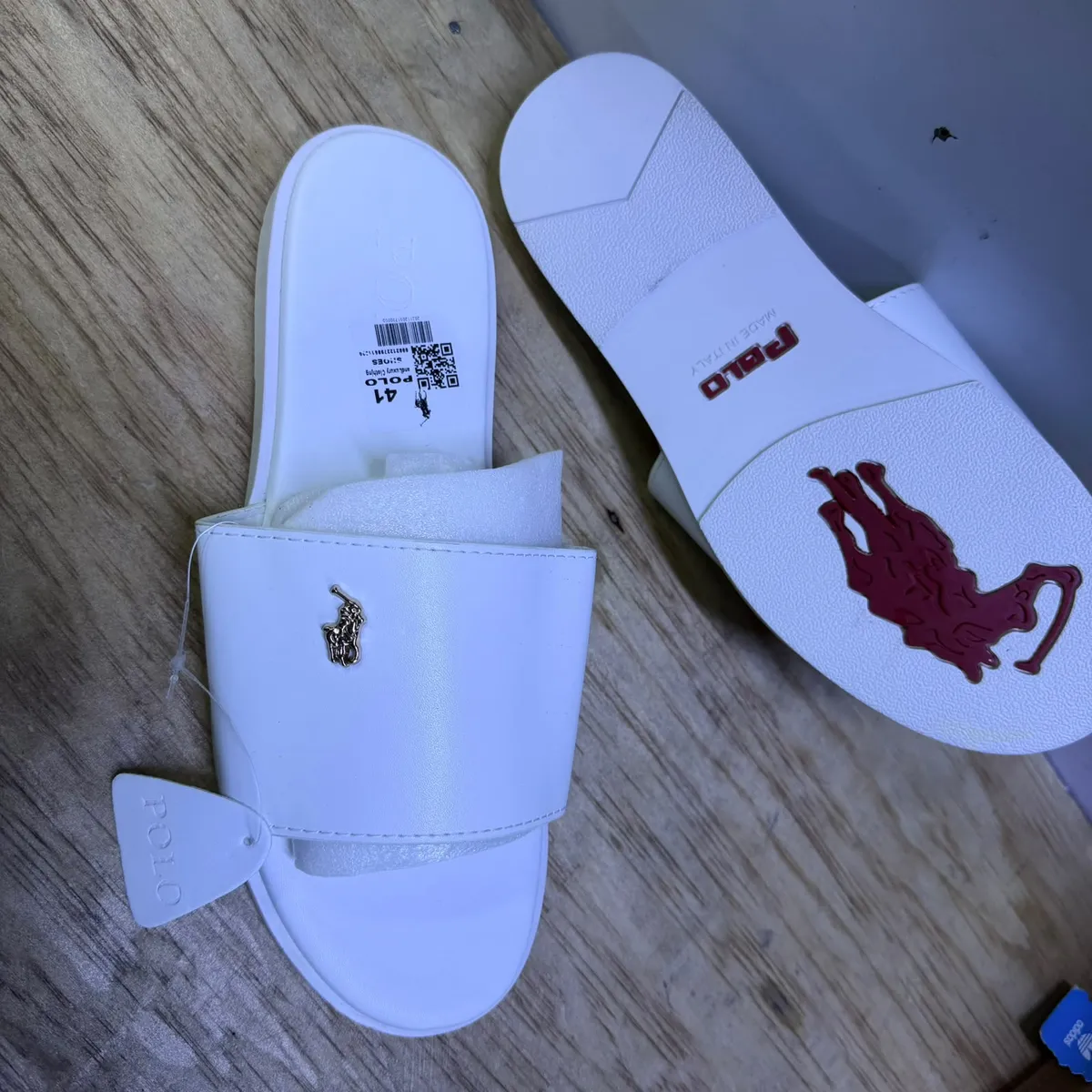 Polo White Slide Sandals with Gold Pony Logo - Image 3