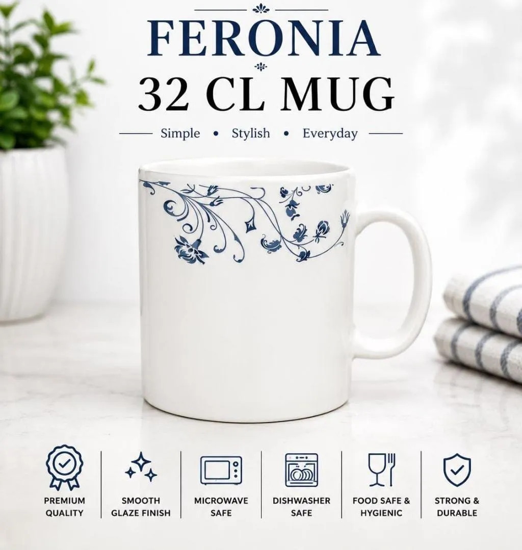 Feronia 32 cl Ceramic Mug with Blue Floral Pattern