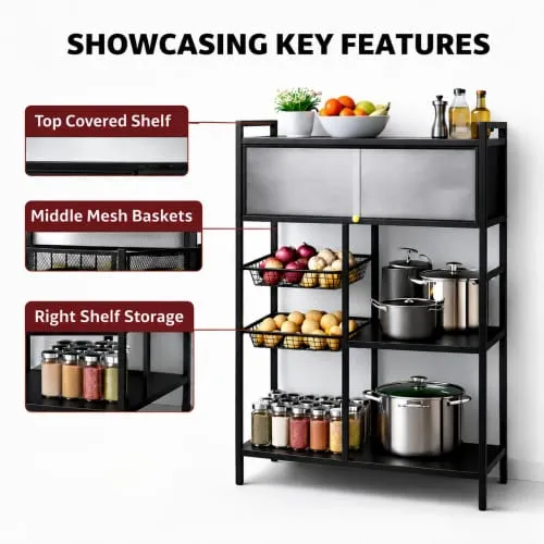 CF-503 Black Rolling Kitchen Storage Cart, 80cm - Image 3