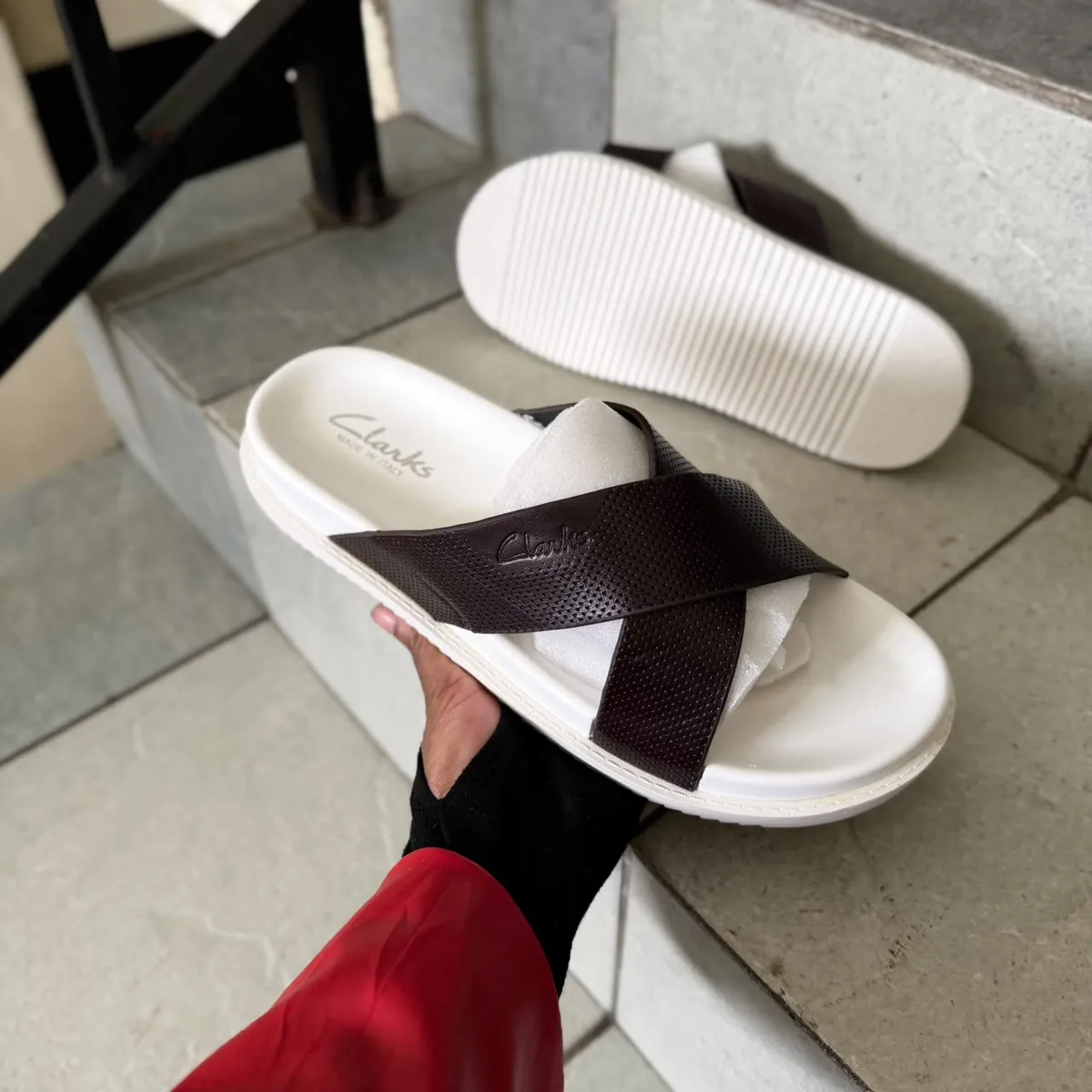 Clarks Brown Cross-Strap Slide Sandals - Image 2