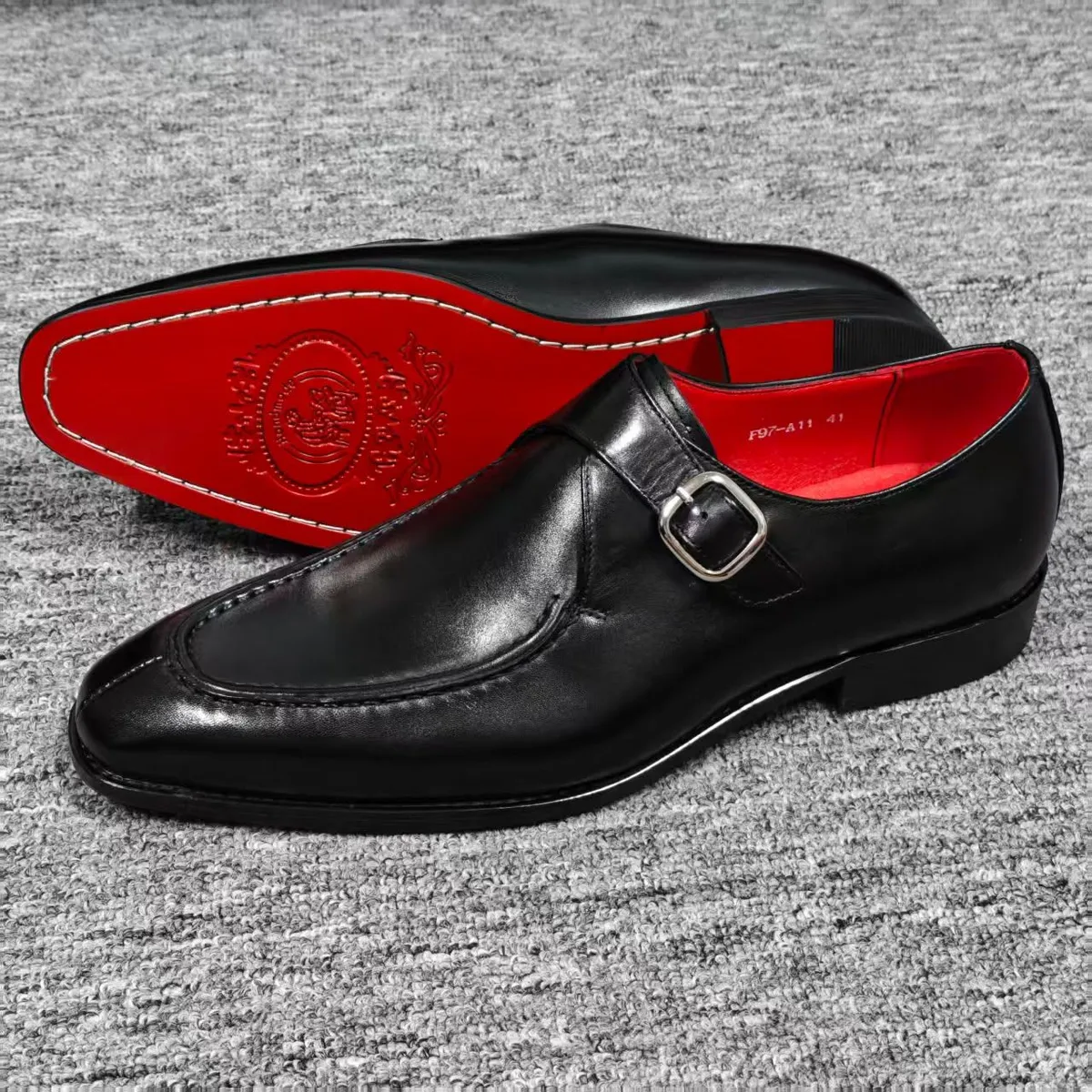 Black Leather Single Monk Strap Dress Shoes - Image 2