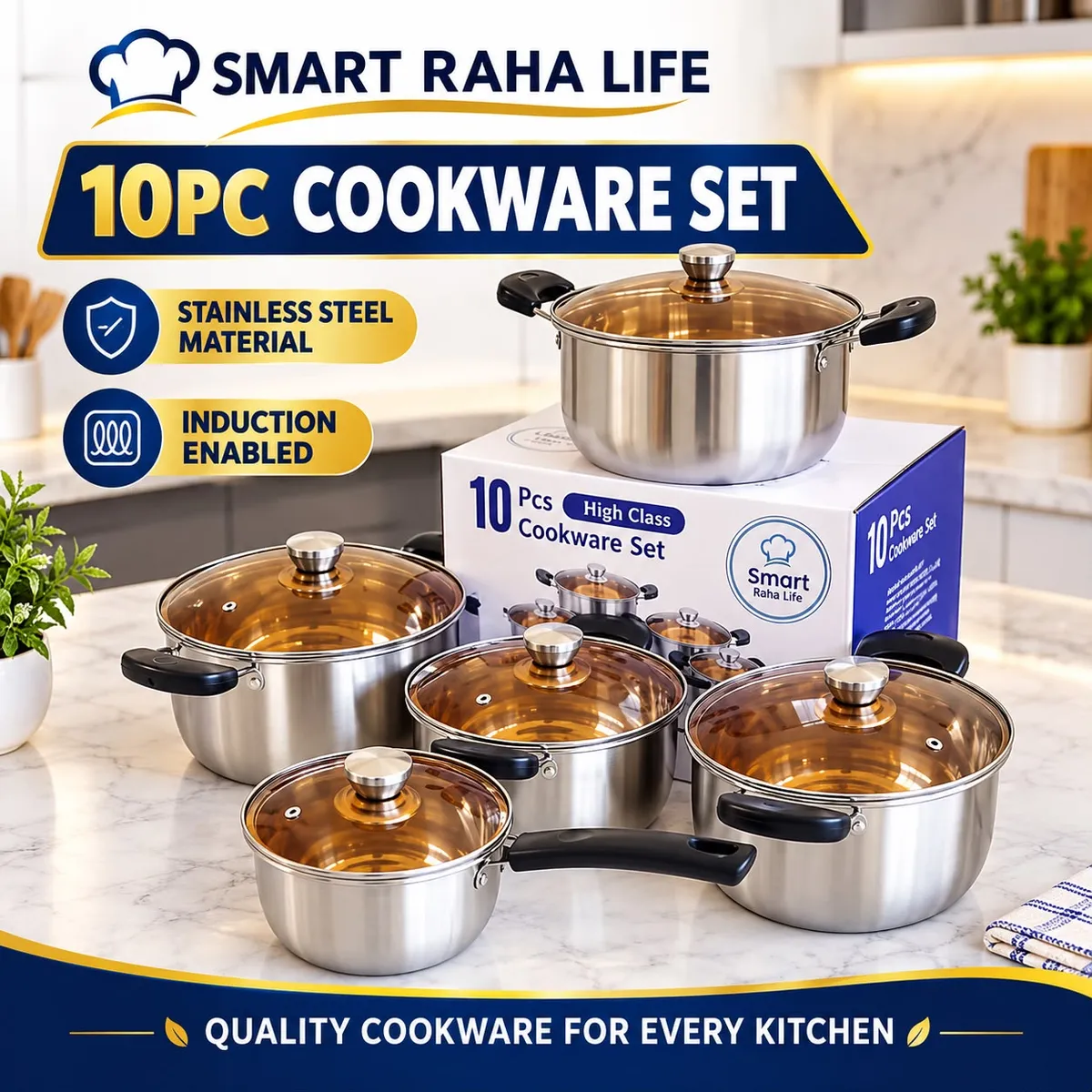 Smart Raha Life 10-Piece Stainless Steel Cookware Set - Image 2