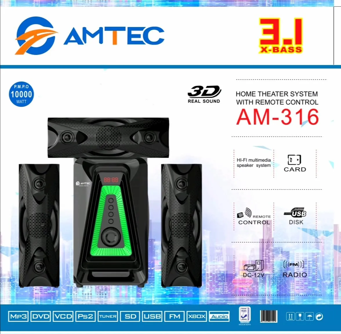Amtec AM-316 3.1 Home Theater System with Remote Control