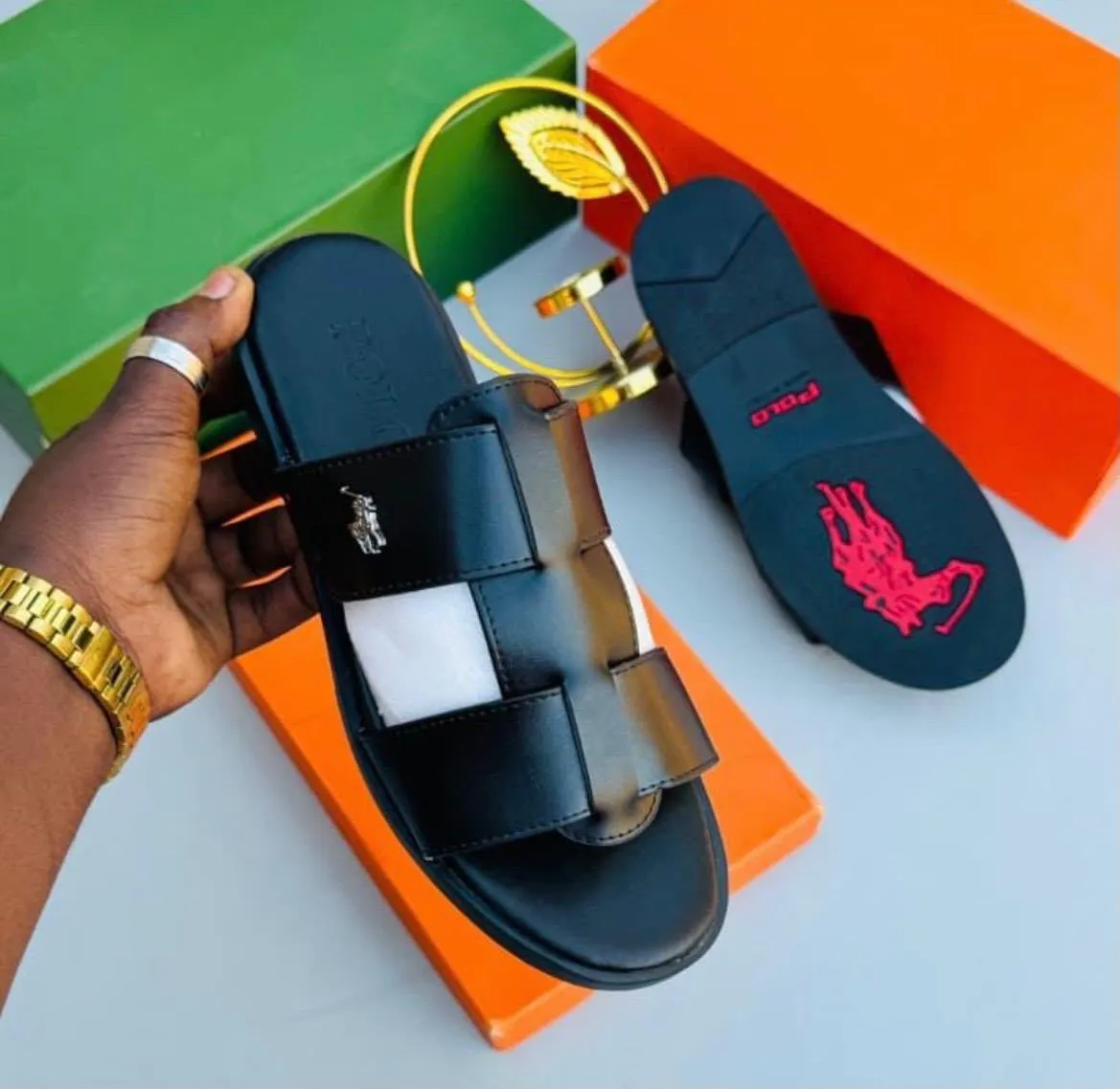 Black Polo Slide Sandals
