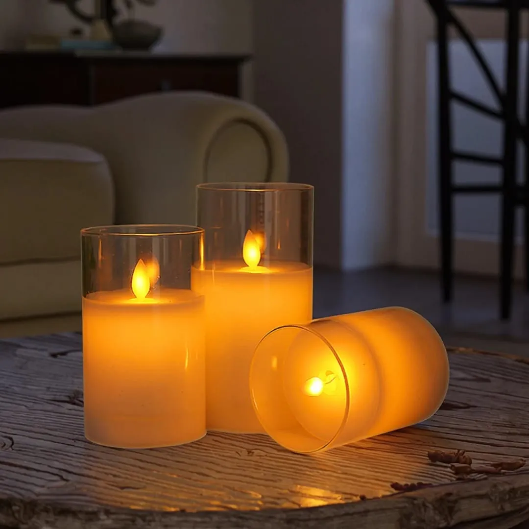 3D Flame LED Glass Candle Set