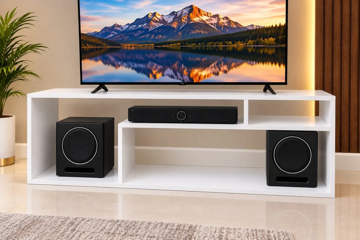 White Modern Open-Shelf TV Stand - Image 2