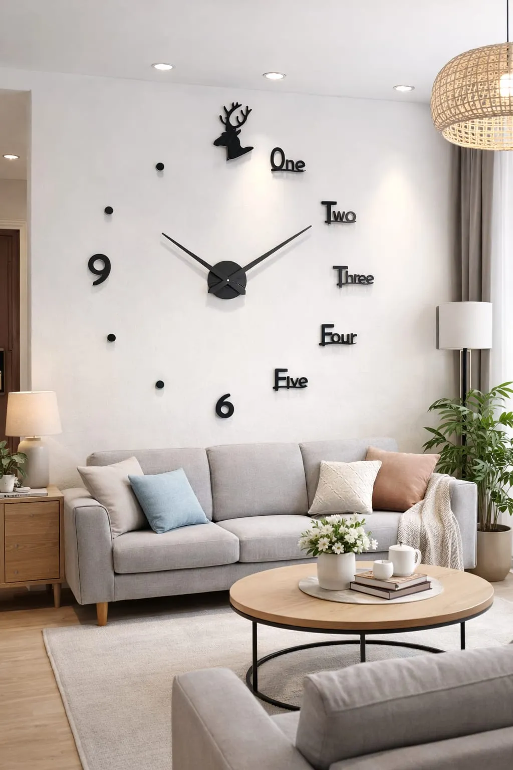 Elegant 3D Mirror Wall Clock with Deer Accents