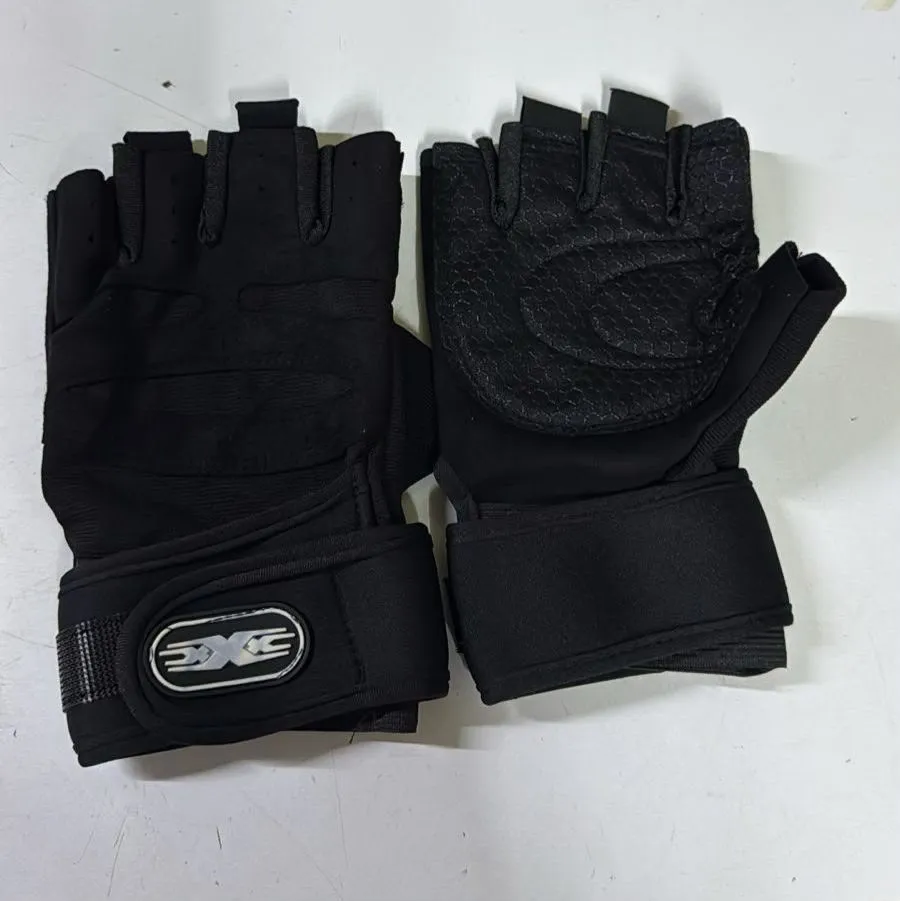 Black Fingerless Workout Gloves with Wrist Wrap - Image 2