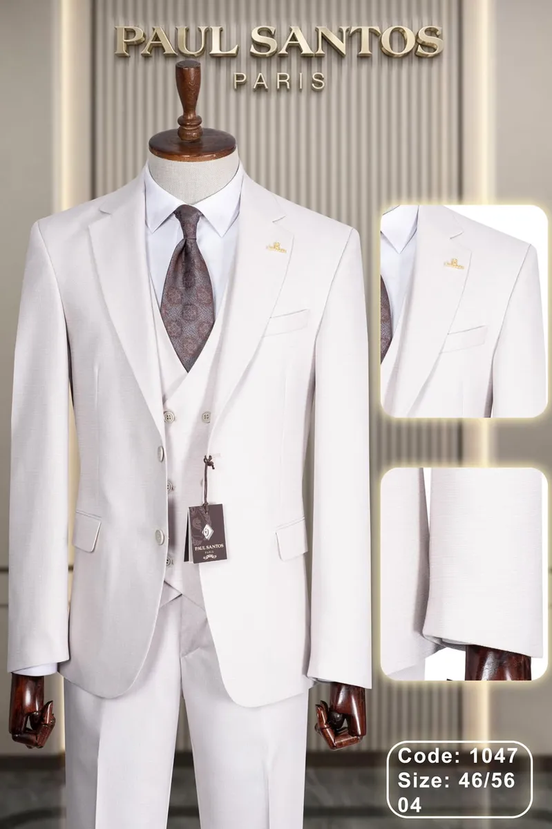 Paul Santos Men's Light Blue Three-Piece Suit - Image 3