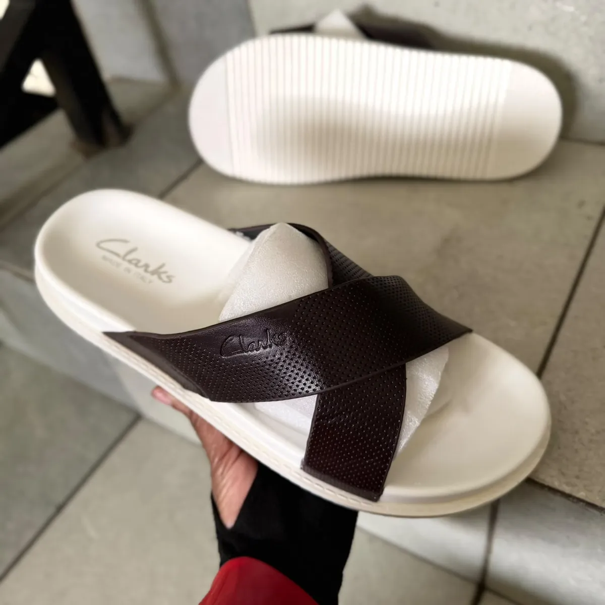 Clarks Brown Cross-Strap Slide Sandals - Image 3