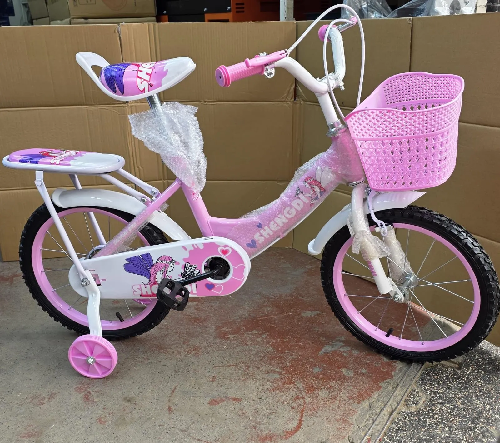 SHENGDI 16-Inch Kids Bicycle with Training Wheels and Basket
