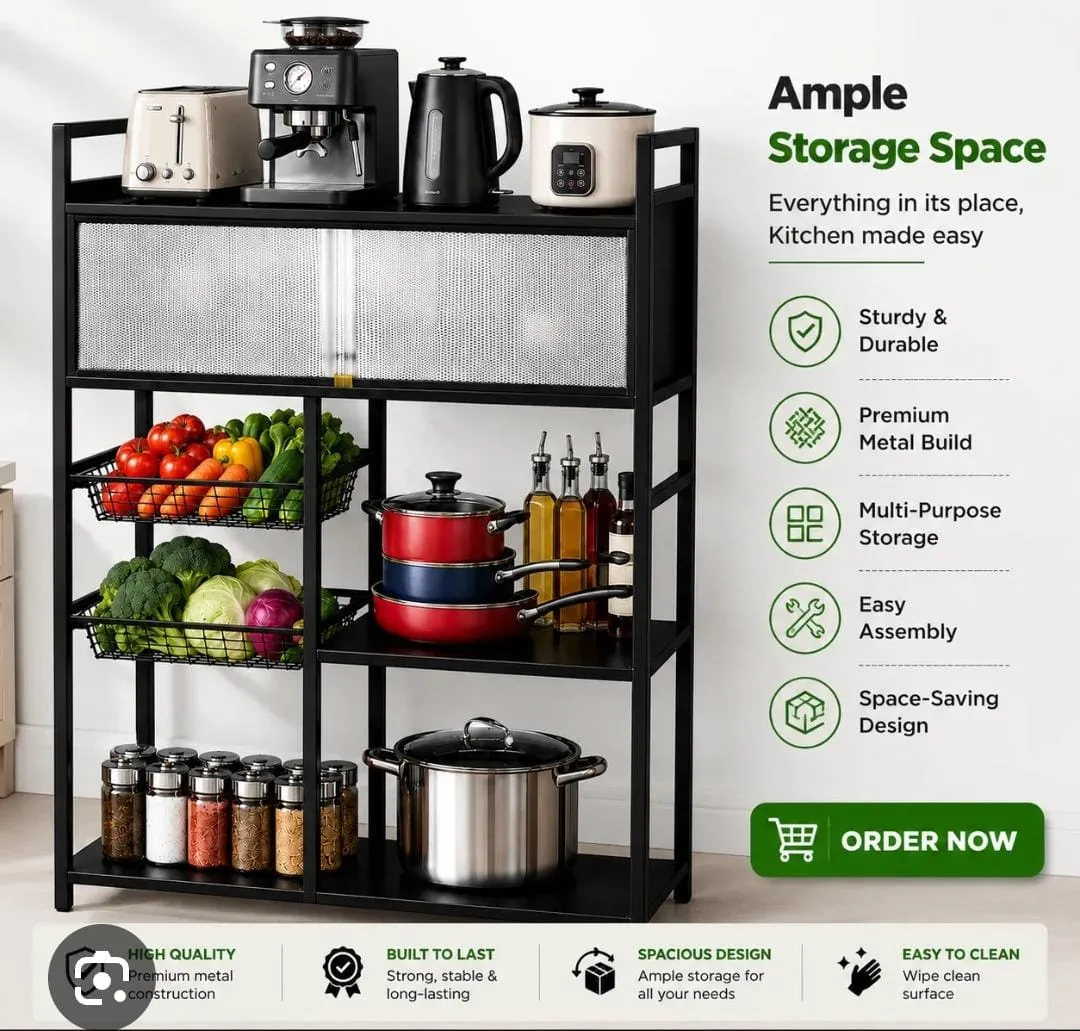 CF-503 Black Rolling Kitchen Storage Cart, 80cm - Image 2