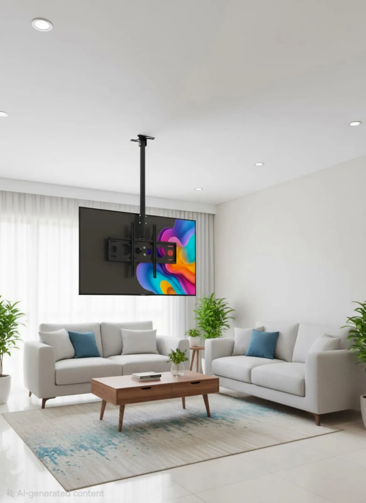 Black Ceiling TV Mount with Vertical Pole