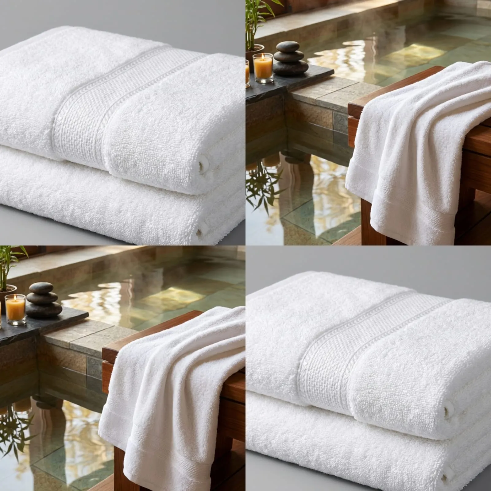 White Cotton Terry Bath Towels with Dobby Border